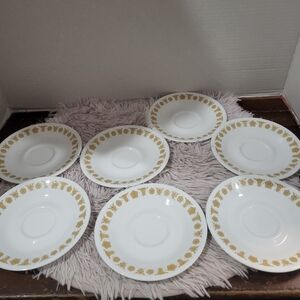 Corelle Corning Set of 7 Butterfly Gold Teacup Saucer Coffee Cup Saucer 6-1/4"